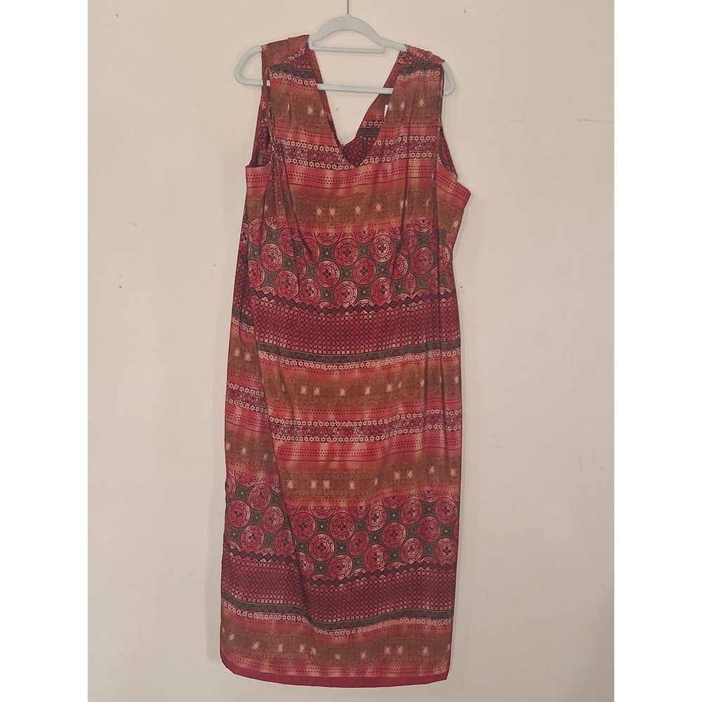 R&K Originals Womens Red Orange Geometric Floral Print‎ V-Neck Midi Dress 18W
